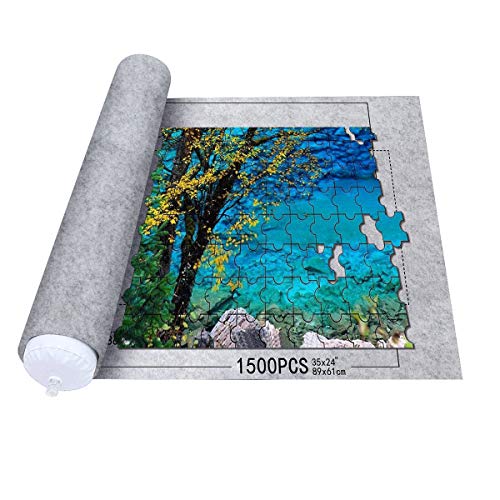 Queta Puzzle Matte für Puzzle Puzzles Rollup Matte, Jigsaw Puzzle Roll Mat Puzzle Storage Rollup für Puzzles mit Kordelzug Aufbewahrungstasche, für bis zu 1500 Stück Puzzles (grau) von Queta