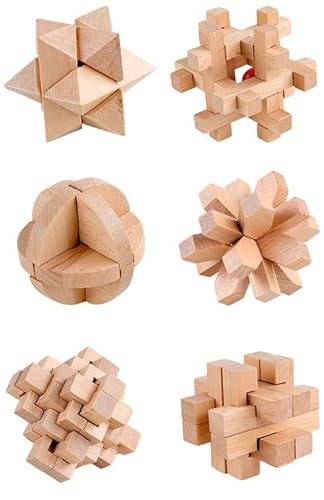 Brain Teaser Puzzles aus Holz, 6 Stück, 3D-Holz-Puzzle-Spiele für Erwachsene & Jugendliche, IQ-Test-Logik-Puzzles, Mind Bending Cube Jigsaw Ineinandergreifende Burr-Puzzles von Quickdraw