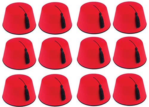 Quickdraw 12 X Erwachsene Rot Fez Türkisch Schwarz Quasten Unisex Kostüm Verkleidung Zubehör von Quickdraw