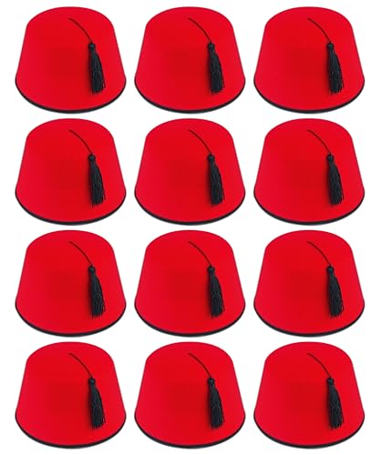 Quickdraw 12 X Erwachsene Rot Fez Türkisch Schwarz Quasten Unisex Kostüm Verkleidung Zubehör von Quickdraw