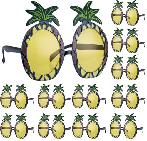 Quickdraw 12 x Ananas-Sonnenbrille – hawaiianische Hula-Brille für Erwachsene, Kostümzubehör – lustiger Rahmen in Ananasform mit gelben getönten Gläsern von Quickdraw