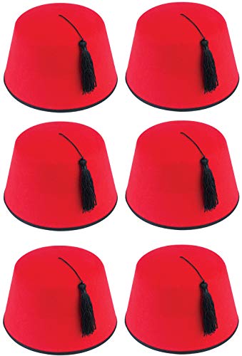 Quickdraw 6 X Erwachsene Rot Fez Türkisch Schwarz Quasten Unisex Kostüm Zubehör von Quickdraw