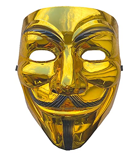 Quickdraw Anonymous Vendetta Gesichtsmaske Guy Fawkes Hidden Identity Hacker Fancy Dress Masks Gold Schwarz Silber (Gold) von Quickdraw