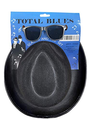 Quickdraw Blues Brothers Hut & Gläser Satz Sonnenbrille Total Blues Kostüm 1980's Kostüm von Quickdraw