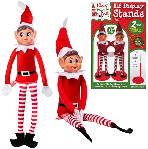 Quickdraw Elves Behaving Badly Set von 2 Naughty Elves Elfie (Boy) & Elvie (Girl) 30,5 cm Elfenpuppenfiguren mit Ständer von Quickdraw