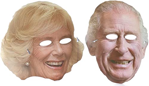 Quickdraw King Charles & Camilla Gesichtsmasken Set Kings Coronation Street Party Kostüm Karton Maske von Quickdraw