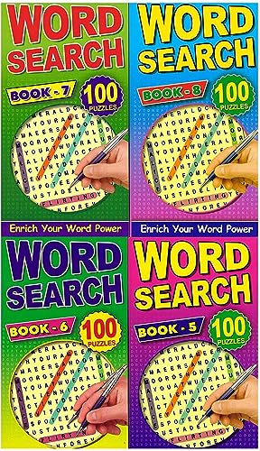 Set von 4 Slim Word Search Puzzle Bücher Erwachsene Wortsuche Bumper 112 Seiten Erwachsene Gehirn Spiele von Quickdraw