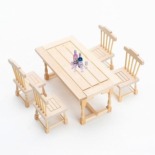 Quintrost Puppenhaus Miniatur Esstisch und Stuhl Ornamente, 1:12 Mini Puppenhaus Schreibtischstuhl Set, Holz Simulierter Tisch Mini DIY Möbel Modell Fee Garten Requisiten Spielzeug Zubehör Quintrost Puppenhaus Miniatur Esstisch und Stuhl Ornamente, 1:12 Mini Puppenhaus Schreibtischstuhl Set, Holz Simulierter Tisch Mini DIY Möbel Modell Fee Garten Requisiten Spielzeug Zubehör von Quintrost