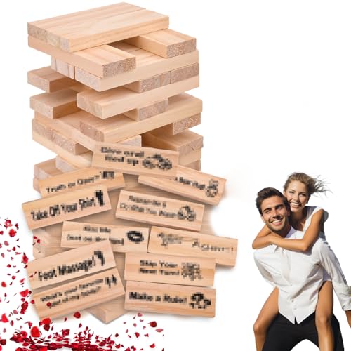 Quixion Super Naughty Block Tower Game, Adult Games, Love Naughty Stapelturm Holzblöcke Naughty Block Tower Game, 48 Holzblöcke Adult Couple Games Night Board Games Lustiges Paarspiel für Erwachsene von Quixion