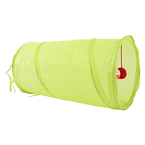 Qukaim Katzentunnelspielzeug Faltbarer Katzentunnel Spielzeug, Interaktiver Polyester-Tunnel mit hängendem Ball für Katzen, Kaninchen, Welpen, Fluoreszierendes Grün, 100 cm lang, Indoor-Aktivität von Qukaim