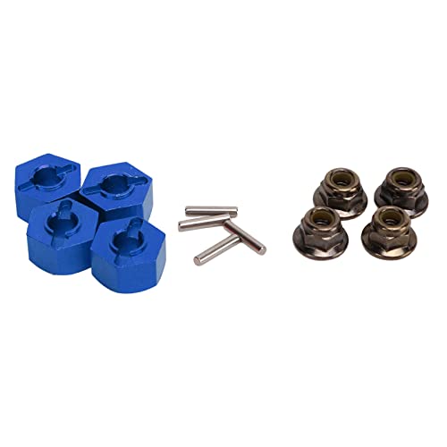 Qukaim Sechskant-Radnabenadapter, Sechskant-Naben-Radadapter, CNC-gefrästes Aluminium-Rad-Sechskantantriebsnabenadapter mit 4 Pins und 4 Muttern für TRAXXAS SLASH 1/10 RC Autos, Blau von Qukaim