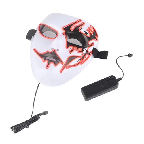 Qukaim Weiße Maskerade Maske Maskerade Leuchtende Maske, Gruselige Leuchtende Kunststoffmaske mit EL Kaltlicht, Halloween Party Cosplay Zubehör, Weiß mit Rotlicht von Qukaim