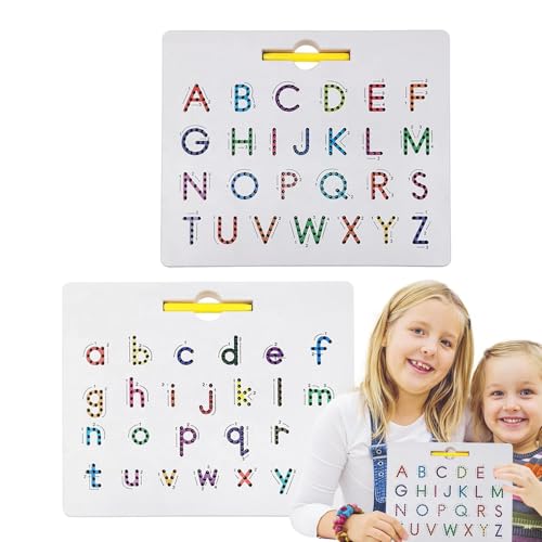 Qumiuu Magnetisches Alphabet-Zeichenbrett, magnetisches Buchstaben-Zeichenbrett, 2-in-1-Spielbrett zum Lernen und Schreiben, Magnetperlen-Tablet-Pad, doppelseitiges Magnet-Tracing-Board für und von Qumiuu