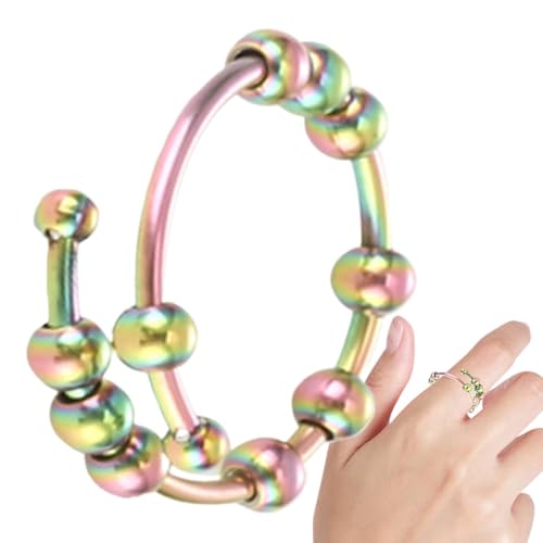 Qumiuu Spinner-Ring für Damen, Verstellbarer Zappelring - Verstellbarer Schmuck-Entspannungsring Fidget,Perlenringe mit Flexibler Passform, ganztägig, drehbar für Versammlungen und von Qumiuu