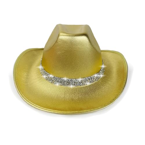 Qumiuu Western Cowgirl Hut, Western Cowboy Hut,Disco Bling Kostüm Cosplay -Outfit - Western -Frauen -Männer Kostümhut für Leistung, Bühne, Rollenspiel, Halloween von Qumiuu