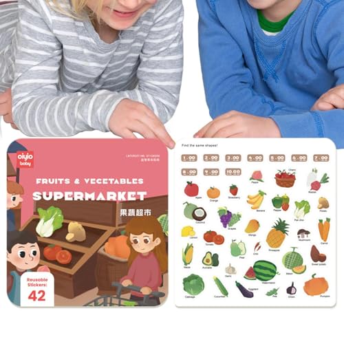 Qumiuu Wiederverwendbares Stickerbuch, süßes Stickerbuch | Cartoon Multifunktionales Lernspielzeug - Wiederverwendbare Aufkleberspielzeuge, lustige Lernaktivitäten für Kindergarten, Vorschule von Qumiuu