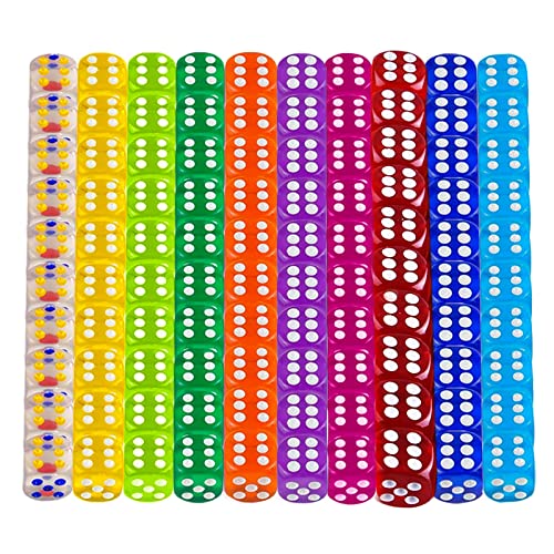 100 Stück Würfel Set, Sechsseitiger Würfel, 6 Seitige Würfel Bunt Set, Spielwürfel für Tischkartenspiele, Würfelspiel, Würfel Bunt Glitzer, Durchscheinende Polyedrisch Würfel Spiel Party (100pcs) von Qunkun