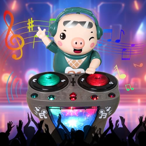DJ Elektrische Musik Tanzendes Schwein Spielzeug, DJ schwingendes Schweinchenspielzeug, DJ schwingendes Schweinchenspielzeug mit Musik und Lichte, DJ Musik Tanzendes Schwein Spielzeug für Kinder von Qunkun