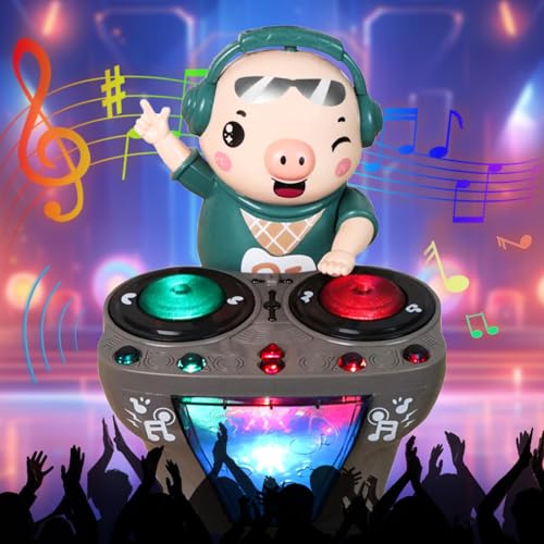 DJ Elektrische Musik Tanzendes Schwein Spielzeug, DJ schwingendes Schweinchenspielzeug, DJ schwingendes Schweinchenspielzeug mit Musik und Lichte, DJ Musik Tanzendes Schwein Spielzeug für Kinder von Qunkun