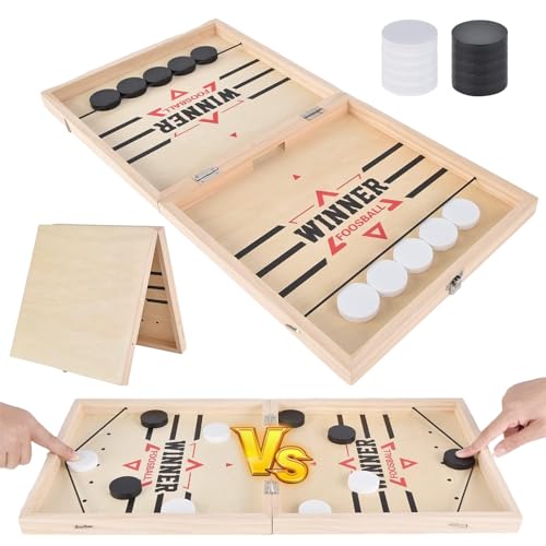 Hockey Brettspiel, Sling Puck Spiel, Tischfußball Gewinnerspiele, Holz Brettspiel, Foosball Winner Brettspiel, Katapult Brettspiel, Lernspielzeug Brettspiel Spielzeug für Familie Tisch-Desktop-Spiel von Qunkun