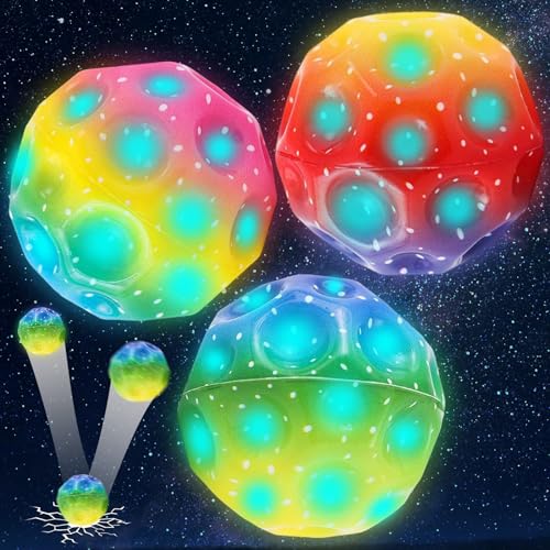 Jump Ball, 3 Stück Licht Moon Ball, Mini Farbiger Jump Ball, Springstöcke Hüpfbälle, Super High Bouncing springende Bälle, Space Bouncy Balls, Space Ball Moon Ball, Bouncing Ball Toy Party Gift (A) von Qunkun