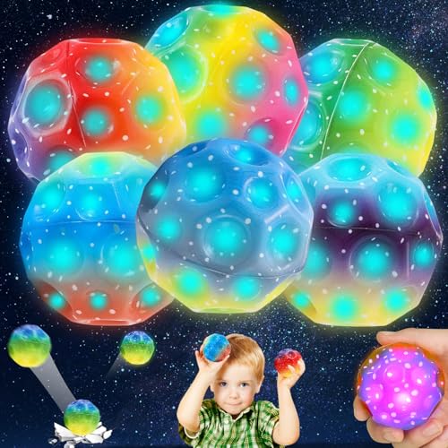 Jump Ball, 6 Stück Licht Moon Ball, Mini Farbiger Jump Ball, Springstöcke Hüpfbälle, Super High Bouncing springende Bälle, Space Bouncy Balls, Space Ball Moon Ball, Bouncing Ball Toy Party Gift von Qunkun