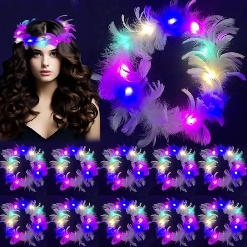 LED Federkranz Stirnband,12 PCS Leuchtender Haarkranz Feder,LED Feder Stirnbänder,Blumenkranz Haare Leuchtend,Led Blumenkranz Stirnband 12pcs,LED Haarschmuck für Weihnachten,Hochzeiten Party Zubehör. von Qunkun