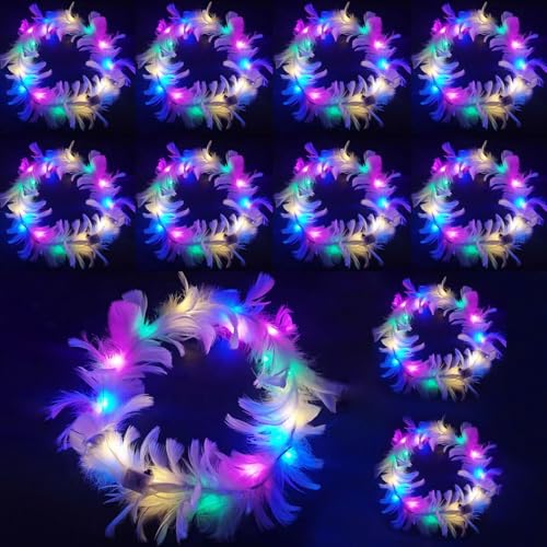 LED Federkranz Stirnband,12 PCS Leuchtender Haarkranz Feder,LED Feder Stirnbänder,Blumenkranz Haare Leuchtend,Led Blumenkranz Stirnband 12pcs,LED Haarschmuck für Weihnachten,Hochzeiten Party Zubehör. von Qunkun