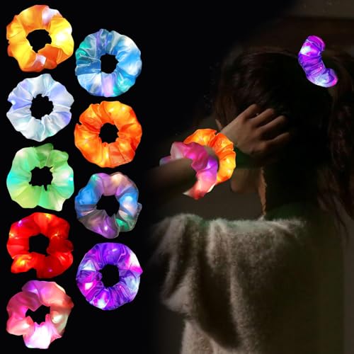 Led Haarschmuck Haarreif Leuchtend, Leucht Haarschmuck Haargummis Mädchen, Glitzer Haargummi, Weihnachts Haarschmuck, Hair Glow Led Accessoires für Party, Kostümpartys, Karneval von Qunkun