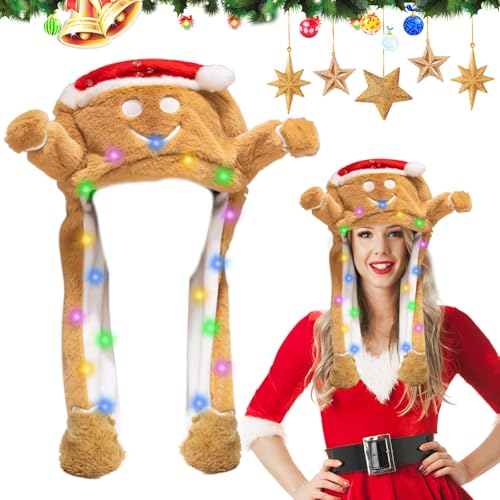 LED Weihnachtsmütze, MüTze mit Beweglichen Ohren, Weihnachtsmütze Plüsch, Tier Plüsch Spielzeug Hut für Kinder und Erwachsene, Weihnachtsmütze Lustiger Hut für Cosplay Weihnachten Karneval Party (B) von Qunkun