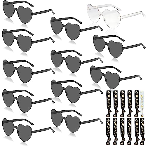 Qunkun Bride Herz Brille, 24 Stück Bride to Be Herz Brille Set, Herz Sonnenbrille, Brille Team Braut Armbänder, Junggesellenabschied Deko Frauen, Team Bride Armband für JGA Partybrillen Accessoires von Qunkun