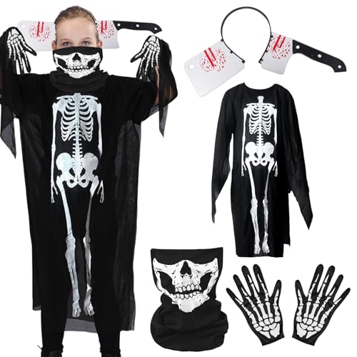 Qunkun Halloween Kostüm Set, Ghost Skeleton Kostüm, Gruseliges Zombie Kostüm Kinder Geister Kostüm Skelett, Karneval Thema Halloween Weihnachtsfeier Kostüm Deko von Qunkun