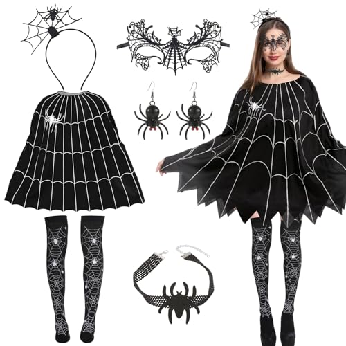 Qunkun Fledermaus Kostüm Damen, Faschingskostüme Damen Spinne Kostüm, Spinnenkostüm Damen, Spinnen Kostüm Damen, Karneval Kostüm Damen, Kostüm Spinne Damen für Damen Halloween Dress up Party von Qunkun