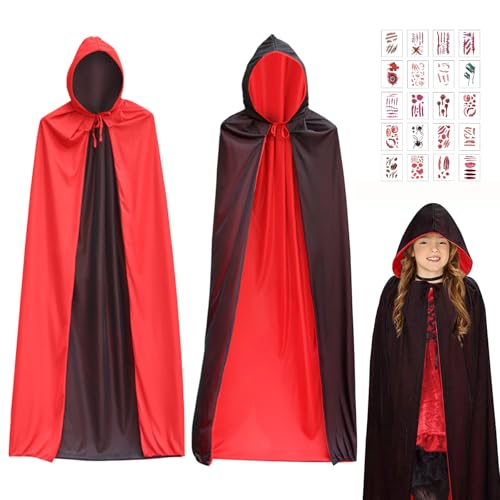 Qunkun Halloween Umhang Kinder, Vampir Umhang Kinder, Vampir Kostüm Mädchen, Halloween Umhang Kinder, Vampirumhang Kinder 140cm Für Kinder Karneval Halloween Cosplay Kostüm von Qunkun