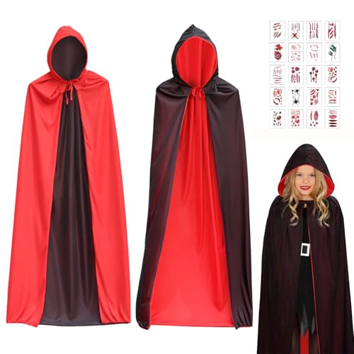 Qunkun Vampir Umhang Kinder, Halloween Umhang Kinder, Vampir Kostüm Mädchen, Halloween Umhang Kinder, Vampirumhang Kinder 90cm Für Kinder Karneval Halloween Cosplay Kostüm von Qunkun