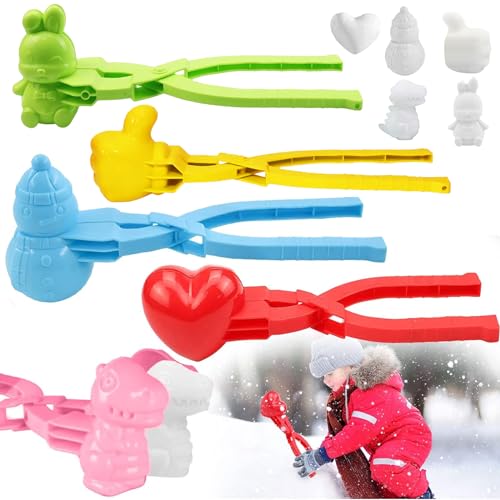 Qunkun Schneeballzange Kinder，Schneeball Clip, 5 Stück Schneeball Maker, Schneeball Former Set, Schneeball Form, Bär Schneemann Herz Ente Dinosaurier Schneeball Maker Clips, für im Freien Spielen (D) von Qunkun