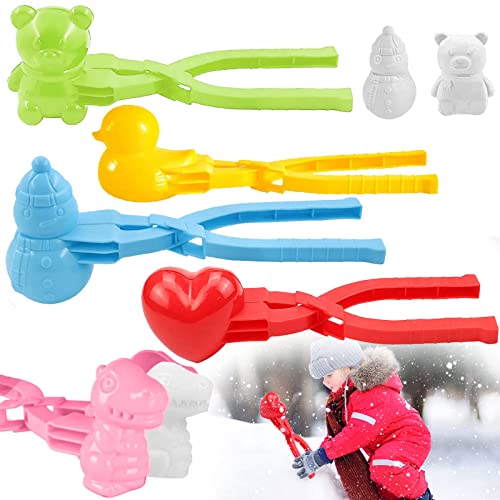 Qunkun Schneeball Clip, 5 Stück Schneeball Maker, Schneeball Former Set, Schneeball Form, Bär Schneemann Herz Ente Dinosaurier Schneeball Maker Clips, Schneeballzange Kinder für im Freien Spielen (C) von Qunkun