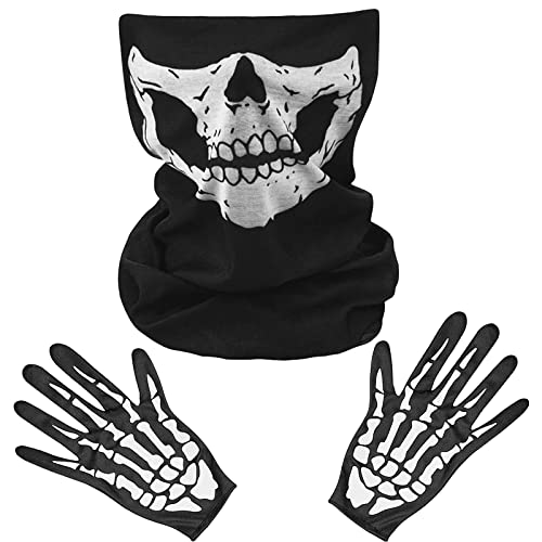 Qunkun Skeleton Gloves Gesichtsmaske Full Face Skeleton Skull Ghost mit Skeleton Pattern Gloves Skeleton Gloves Schwarz für Fasching Halloween Cosplay Kostüm von Qunkun