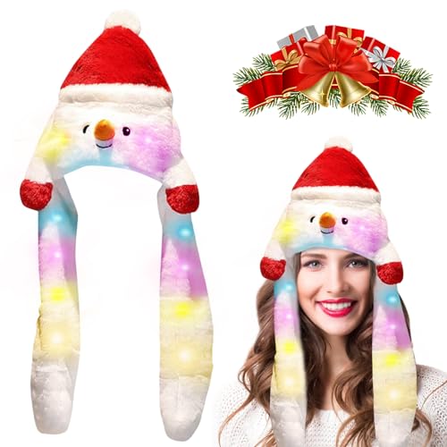 Qunkun Weihnachtsmütze, LED Plüsch Weihnachtsmütze, Weihnachts Mütze Plüsch, Weihnachtsmann Plüsch Hut, Nikolausmützen, Lustiger Weihnachtsmütze mit Beweglichen Ohren Santa Hat für Erwachsene Kinder von Qunkun