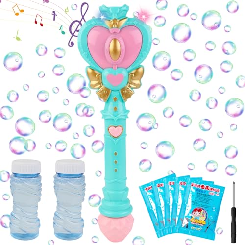 Seifenblasenmaschine für Kinder, Elektrische Seifenblasenstab für Kinder Mädchen, Musik Prinzessin Automatische Bubble Machine, Herzform Seifenblasen Spielzeug für Partys Geburtstag Hochzeit von Qunkun