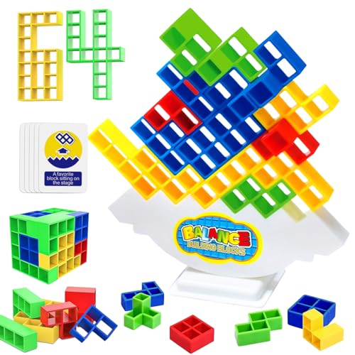 Tetris Balance Spielzeug, 64P Tetra Tower Spiel, Stapelspiel Tower, Tetris Balance Spielzeug Tower Game, Kreatives Stapelspiel Spielzeug für Kinder, Stapelturm Spielzeug für Jungen Mädchen (64) von Qunkun