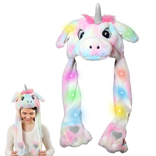 Wackelohr Nütze mit Led, Einhorn Horn mütze mit Licht, Led Mütze, Beweglichen Ohren Drücken der Tiermütze, Plüsch Einhorn Mütze mit Wackelohren, Lustige Hüte Einhörner Hut für Winter Fasching Cosplay von Qunkun