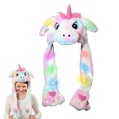 Wackelohr Nütze mit Led, Einhorn Horn mütze mit Licht, Led Mütze, Beweglichen Ohren Drücken der Tiermütze, Plüsch Einhorn Mütze mit Wackelohren, Lustige Hüte Einhörner Hut für Winter Fasching Cosplay von Qunkun