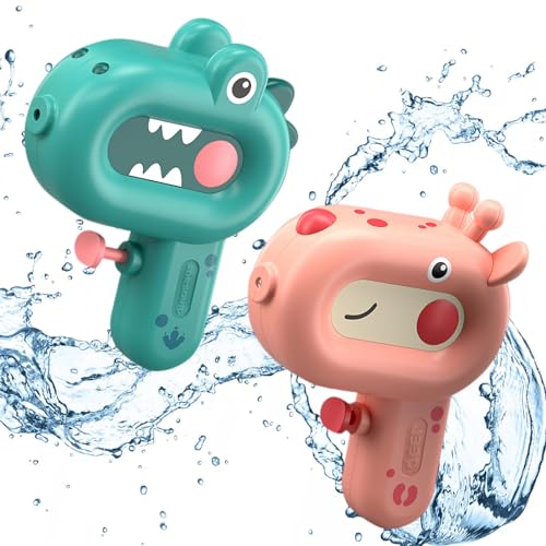 Wasserpistole Spielzeug für Kinder, 2 Stück 100ml Wasserspritzpistole Schwimmbad Spielzeug, Mini Wasserpistolen für Kinder, Wasserschlacht für Wasser Sommer Strand Outdoor(Dinosaurier + Giraffe) von Qunkun