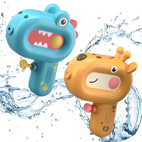 Wasserpistole Spielzeug für Kinder, 2 Stück 100ml Wasserspritzpistole Schwimmbad Spielzeug, Mini Wasserpistolen für Kinder, Wasserschlacht für Wasser Sommer Strand Outdoor(Dinosaurier + Giraffe) von Qunkun