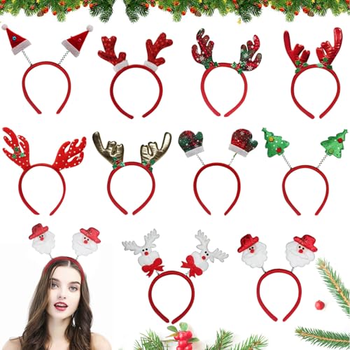 Weihnachts Kopfschmuck, 10Pcs Haarreifen Weihnachten, Weihnachten Haarschmuck mit Weihnachtsmotiven, Weihnachten Stirnbänder Weihnachtsbaum, Rentier Geweih Haarreif für Kinder ErwachseneWeihnachts von Qunkun