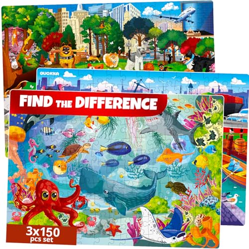 Quokka Floor Puzzles for Kids Ages 8-10 – 3X150 Piece Puzzles for Kids Ages 4-6 – Search & Find Ocean Animal Kid Activities Included for 5-8 Year Old – Toddler Learning Toy Game Gift for Boys & Girls von Quokka