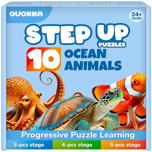 Puzzles Step UP Animal 2-4 by QUOKKA - 40 Pieces Puzzles for Kids Ages 3-5 - Animals Learning Jigsaw Puzzles for Kids 2-4 Years Old - Educational Toys for Boy and Girl Animals Ocean von Quokka