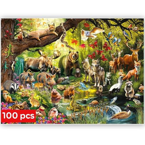 QUOKKA Puzzle 100 Teile Kinder - Solo Puzzle ab 4 5 6 Jahre Für Mädchen und Jungen - Spielzeug zum Lernen von Waldtieren - Spiele Geschenk für Mädchen und Jungen 7 8 9 von Quokka