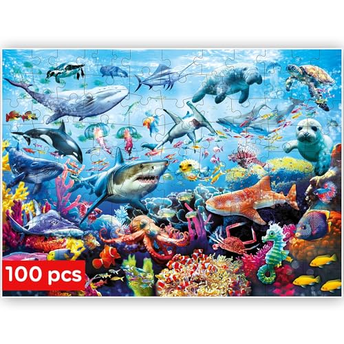 QUOKKA Puzzle 100 Teile Kinder - Solo Puzzle ab 4 5 6 Jahre Für Mädchen und Jungen - Spielzeug zum Lernen von Meer - Spiele Geschenk für Mädchen und Jungen 7 8 9 von Quokka